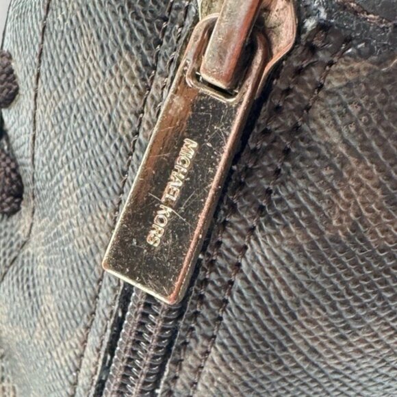 (GIRL’S 4) Michael Kors Dark & Light Brown Mid-Calf Logo-Patterned Boots - Picture 7 of 11